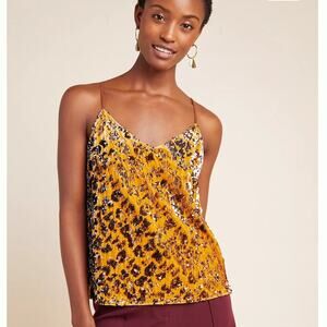 Ro & De Gold Sequin Leopard-Print Velvet Cami